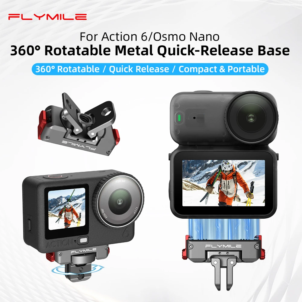 Flymile Magnetische Schnellwechselbasis für DJI OSMO Action 6/NANO Zubehör Adapter-Halterung Drehbare Aluminiumlegierung – Detail 1