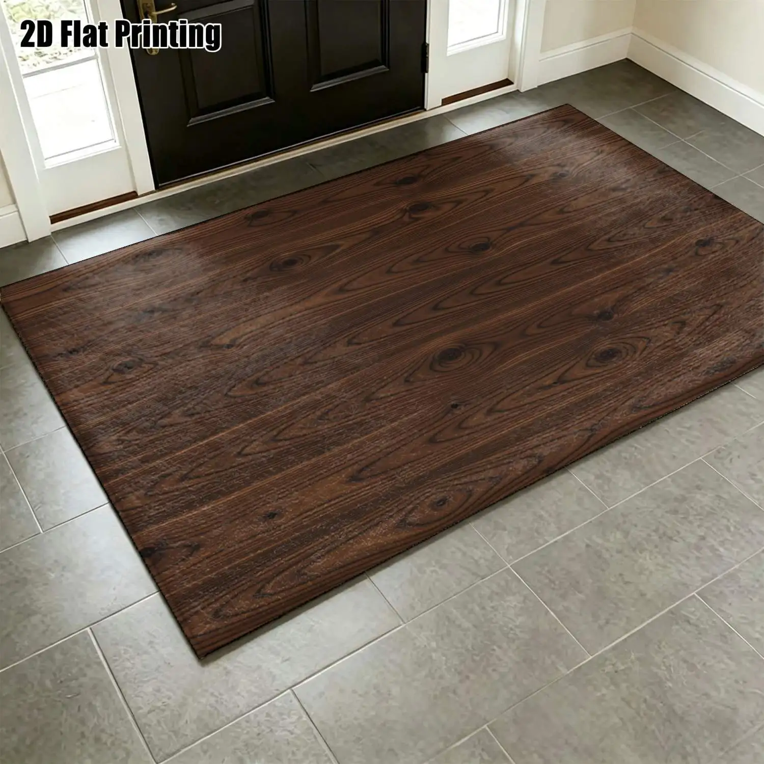 1Pc 2D Printed Carpet: Dark Brown Wood Grain, Nordic/Modern/Vintage/European Styles, Geometric Striped, Multi-Size Washable, Home Decor for Entrance, Dining, Foyer, Study, Living Room