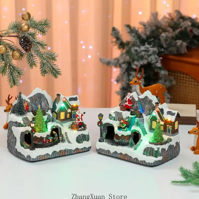 Musikalische Weihnachtsdorf-Figuren mit rotierender Figur für Heim-Tischdekorationen 3XUF – Detail 9