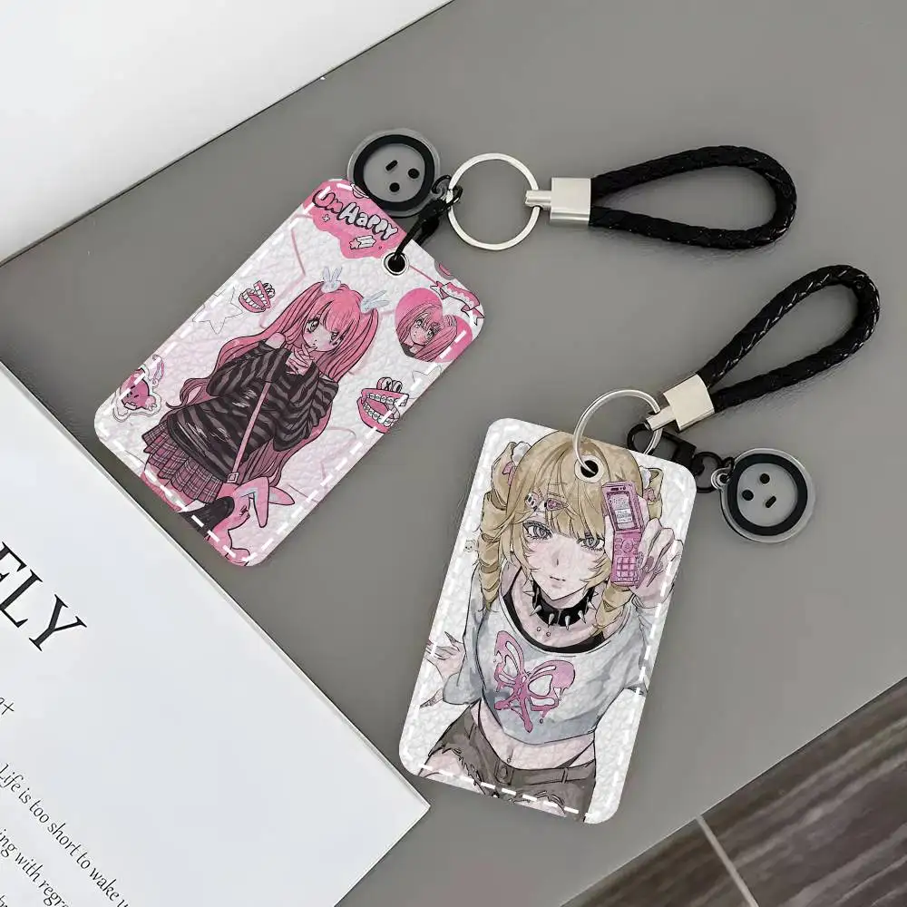 

Кожаный винтажный картхолдер-брелок в стиле аниме для девушек в стиле гяру, для карт доступа и ключей