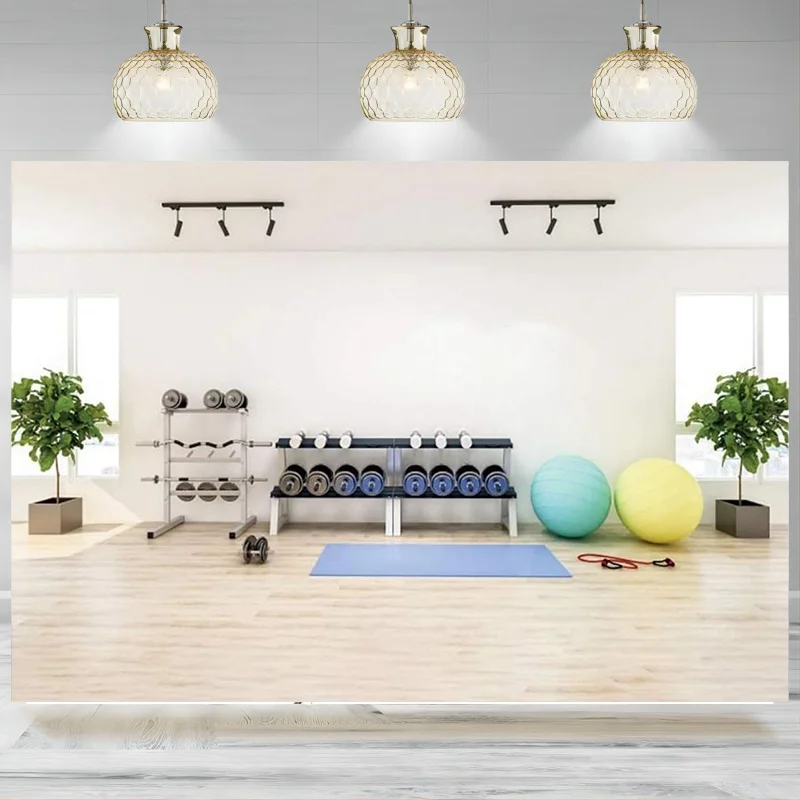 Modern Gym Interior Backdrop Fitness Equipments Yoga Balls Wood Floor Plant Photographic Background  Healthy Lifestyle Banner