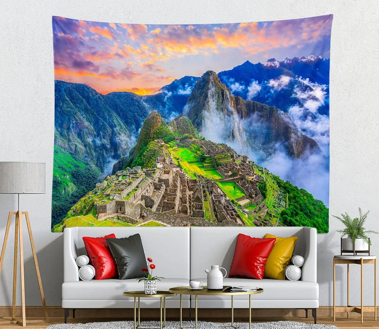 Tapeçaria de Parede Cusco, Peru: Cidade Inca Perdida, Terraços Agrícolas, Nascer do Sol no Pico da Montanha, Santuário Histórico Peruano