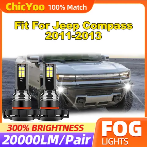 Fit For Jeep Compass 2011 2012 2013 60W CSP Chips H8 H9 H11 LED Fog Lights 20000LM Fog Lamps 12V 6000K White Canbus No Error