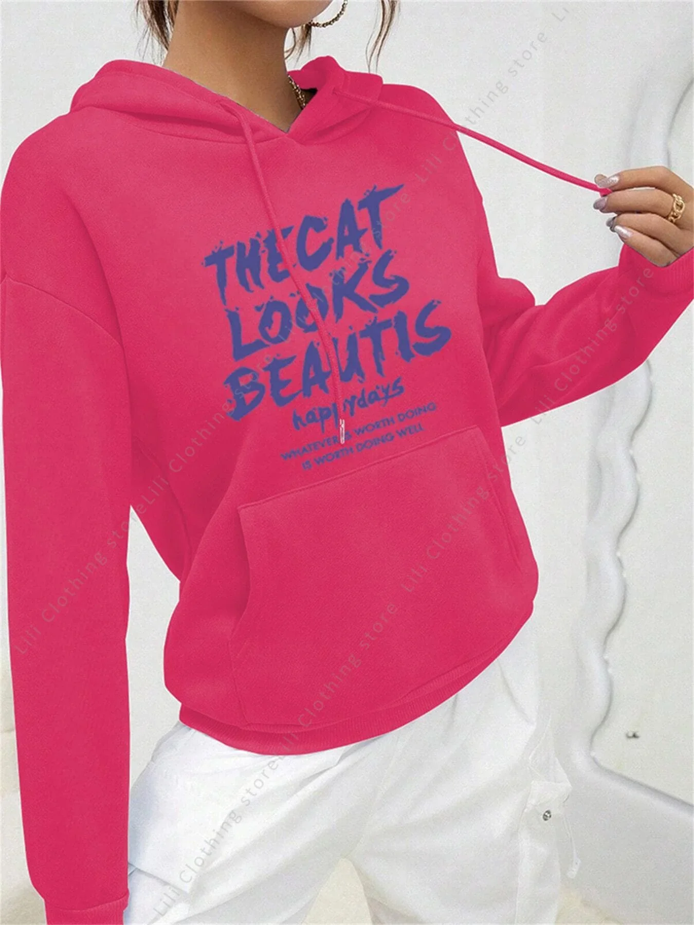 2026 New Hot Selling Women's Hoodies Fashion Aesthetic Y2k Streetwear Sweatshirt Pink Black Pullover Top for Women