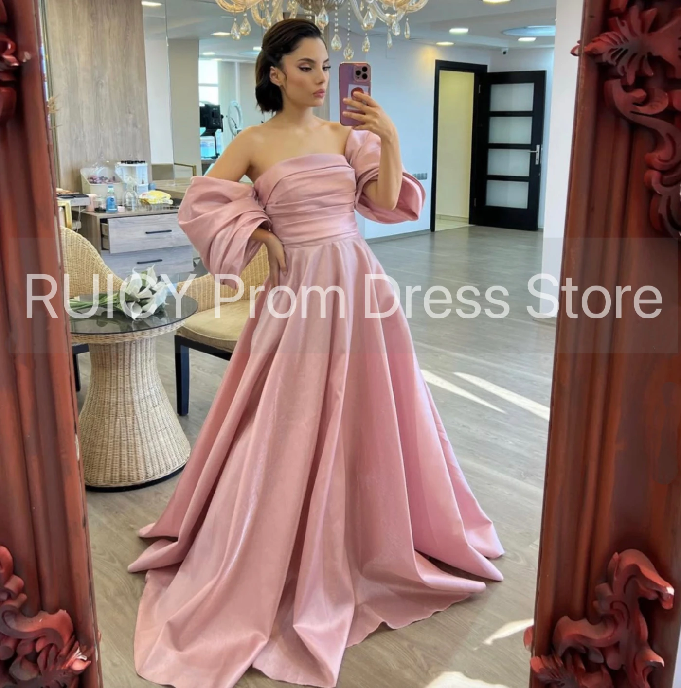 2025 الوردي فساتين لحضور الحفلات الموسيقية حفل مساء فستان خارج على الكتف مطوي ألف خط فساتين عيد ميلاد طويلة حفلة النساء vestidos de festa