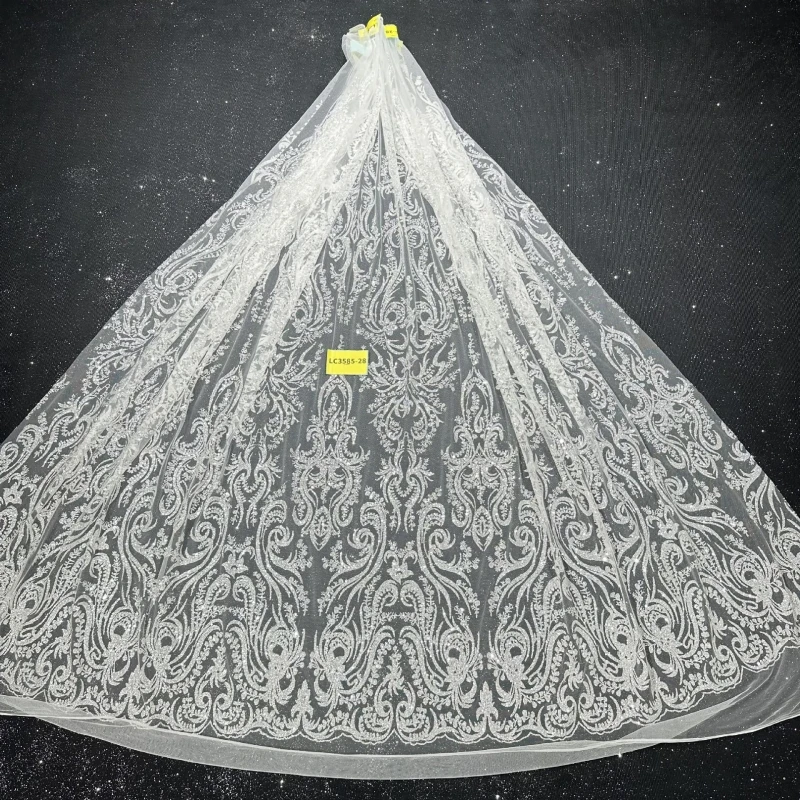 

2026 10 ярдов белого тюля с серебристым блеском, африканская блестящая ткань, вышитая сетчатая кружевная ткань с приклеенными блестками и пайетками для свадьбы или вечеринки