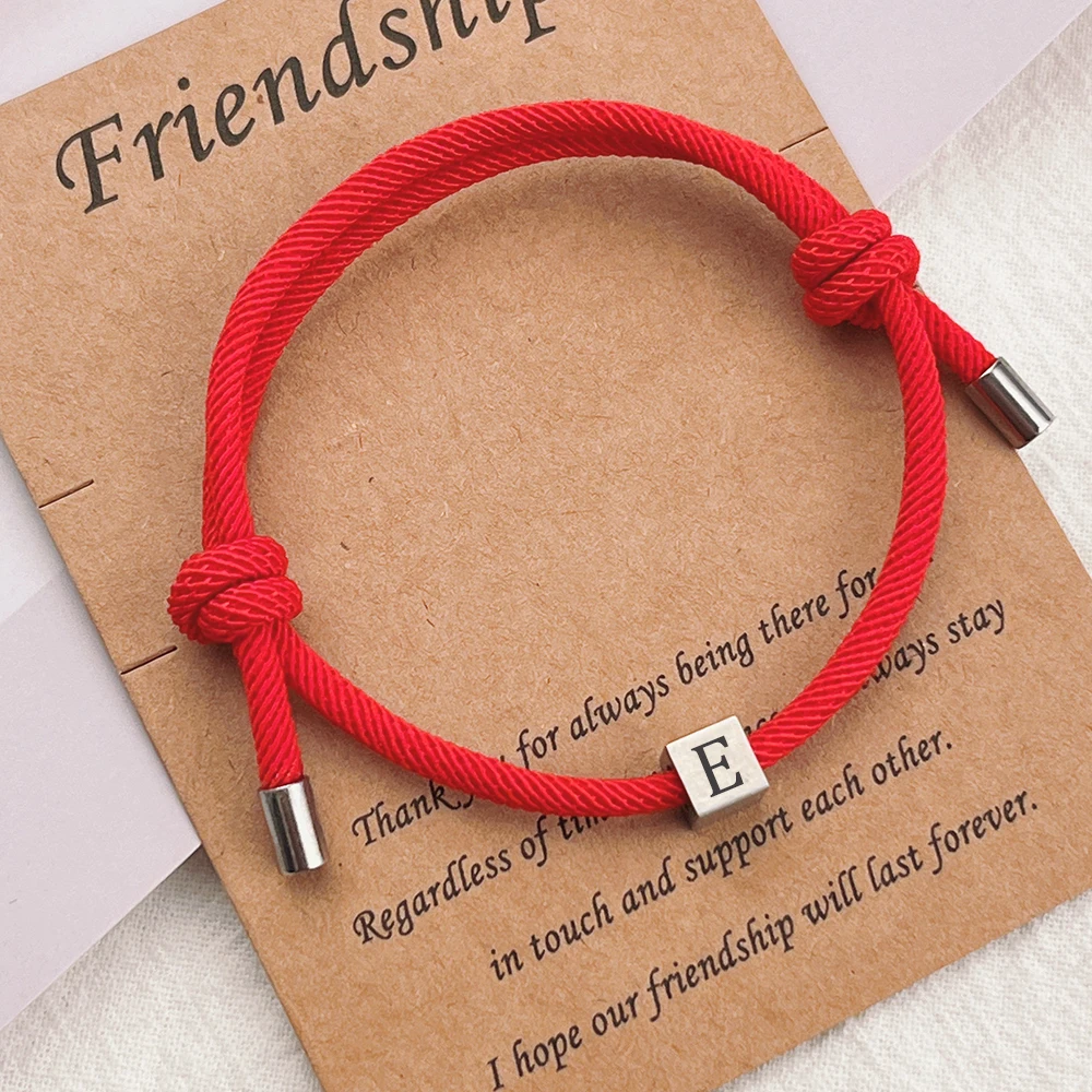 26 alphabet A-Z hand woven lucky friendship bracelet titanium steel charm letter carving custom bracelet for men and women