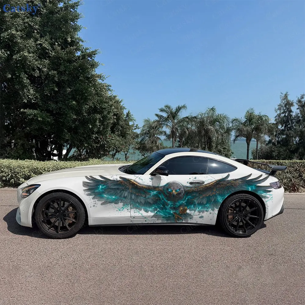 2pcs Feather Surrounded Current Eagle Car Side Wraps, Self-Adhesive PVC Waterproof & Scratch-Resistant Stickers, Car Accessory