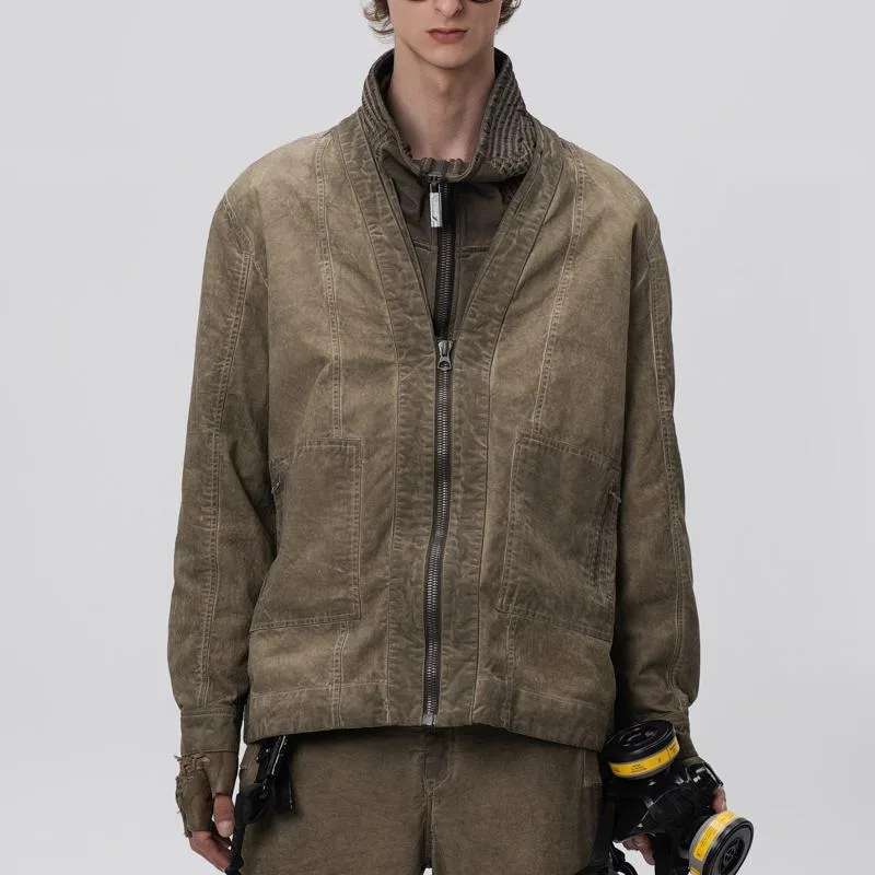 HKSH Spring Autumn Men Punk Mountain Retro Washed V-Neck Jacket Outdoor Safari Style Vintage Cardigan Zipper Coat Trendy HK17154