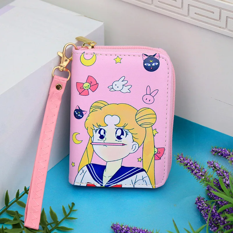 Anime Short Wallet Kawaii Tsukino Girl PU Leather Cartoon Sailor Cosplay Girl's Coin Handheld Mini Zipper Purse Gift