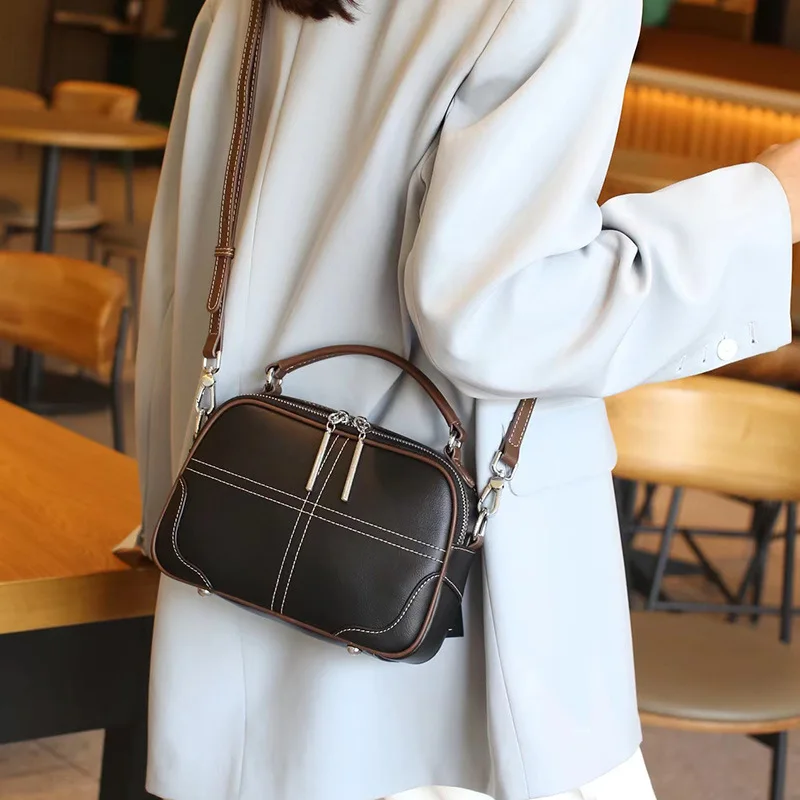Genuine Leather Women's Bag Apple Bag Soft Cowhide One Shoulder Crossbody Bag Large Capacity Portable Small Square Bag