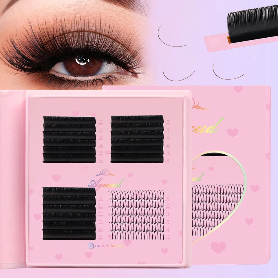 AGUUD 24 Rows Eyelash Extension Kit with Spikes Fans Multi-type Mixed C CC D Individual Lash and Wispy Tray Russian Volume Cilio