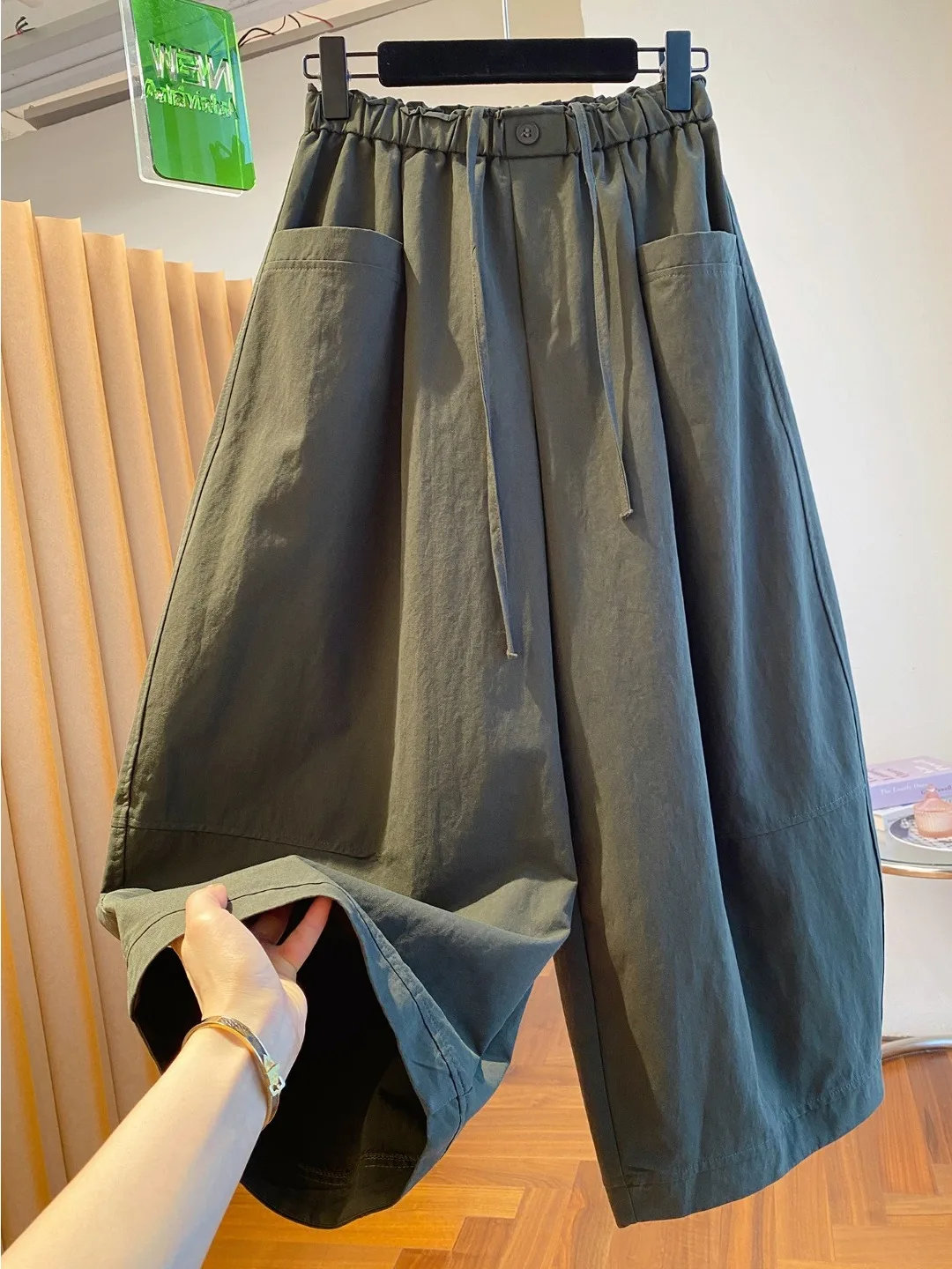 Authentic Nine-Tenths Loose Wide Leg Pants Korean Style Casual Trousers Comfortable Loose Fit Ladies' Retro Cotton Polyester