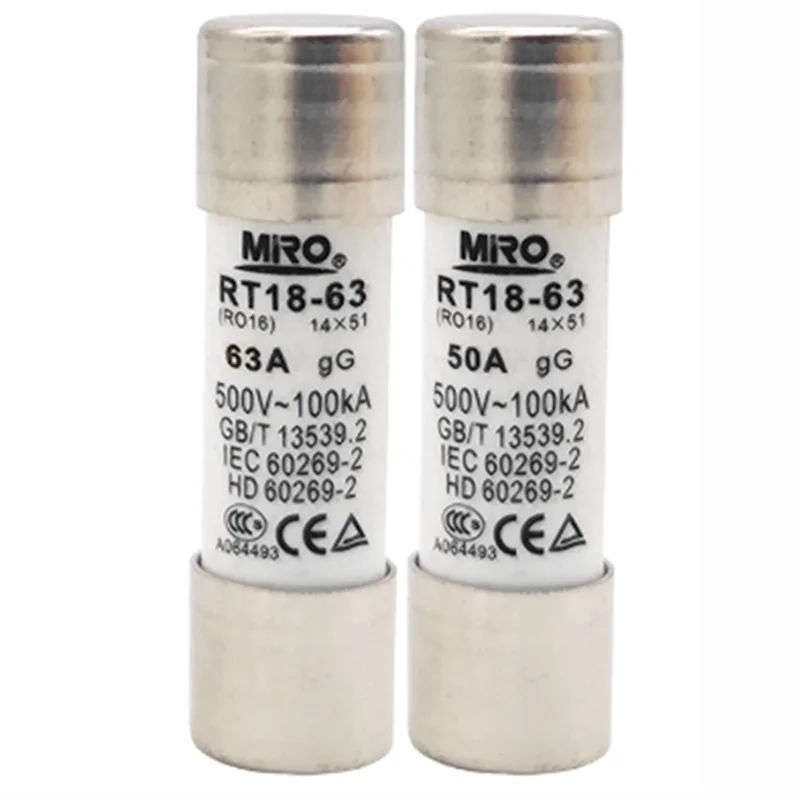 20PCS Ceramic Fuse Tube MRO RT18-63 RO16 R016 14x51mm 500V Gg 16A-63A Fuse for Electrical Safety And Protection