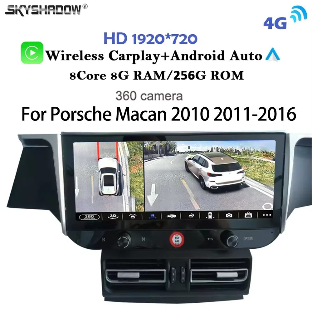 For Porsche Macan 2010 2011-2016 360 Camera IPS 12G+256G Carplay Android 14.0 4G LTE Car DVD Player GPS WIFI Bluetooth RDS Radio