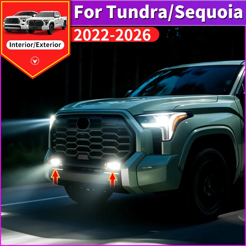 For Toyota Sequoia Tundra 2022-2026 LED Fog Lights Front Lamp Brighter Light Upgrade Direct Fit OEM Hole Installation Accessorie