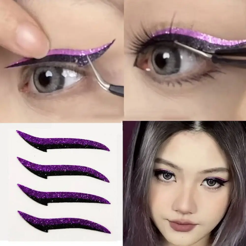 4pair Glitter Double Eyelid Line Stickers Eyeliner Sticker Set Waterproof Reusable Festival Eye Makeup Self-adhesive Sticker