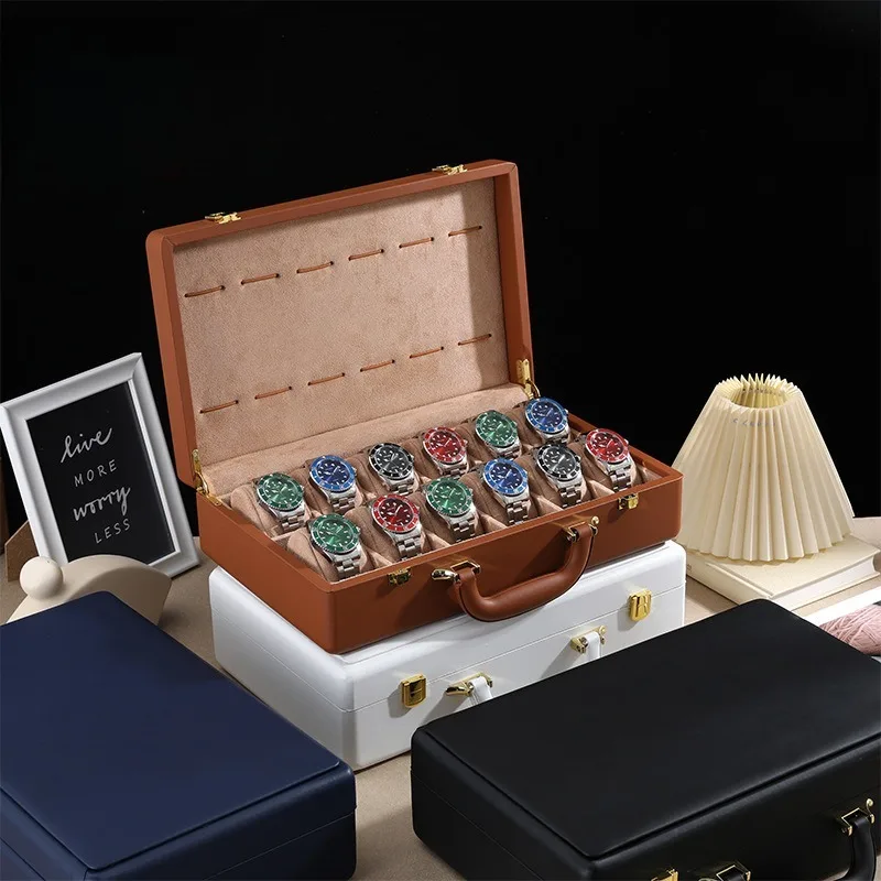 Watch storage box, high-end suitcase, leather 12-digit watch display jewelry, collection packaging box, gift box.