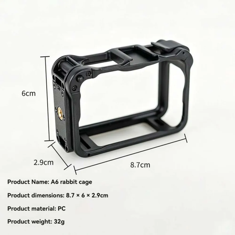 1pc Black Plastic Camera Cage Quick-Release Shock-Resistant Cold Shoe Protective Frame 1/4 Thread for Osmo Action 6 Accessories
