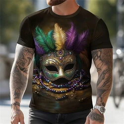 Mardi Gras Mask Pattern Carnival T Shirt Men Women 3D Print Exquisite Pattern Short Sleeves Round Neck Pullovers Tops Kids Tees