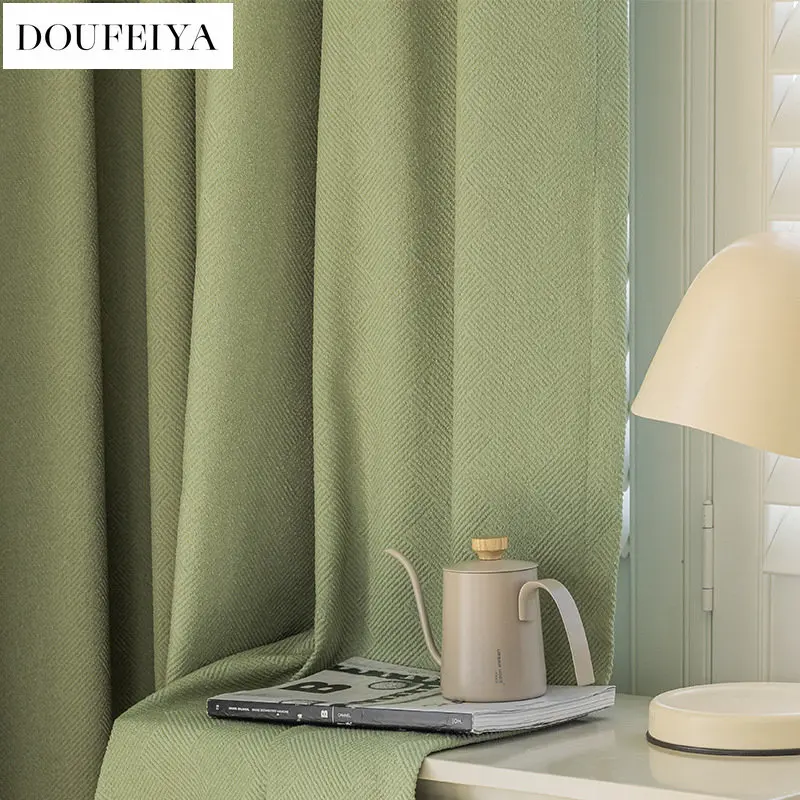 

Full shading Japanese-style bedroom new matcha color living room balcony new bay window curtain cloth cotton linen