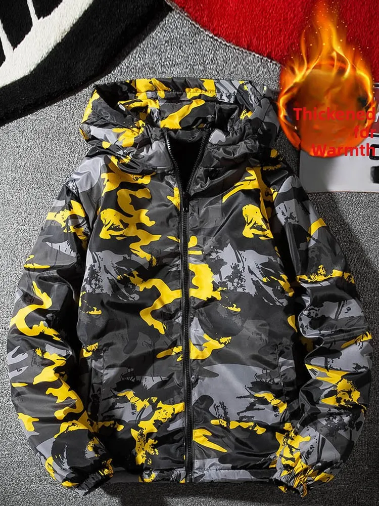 

Camouflage Winter Cotton Jaet Thin Men's Wear Resistant Stainproof Warmth Youth Faion Zipper Closure Stand Fit Coat