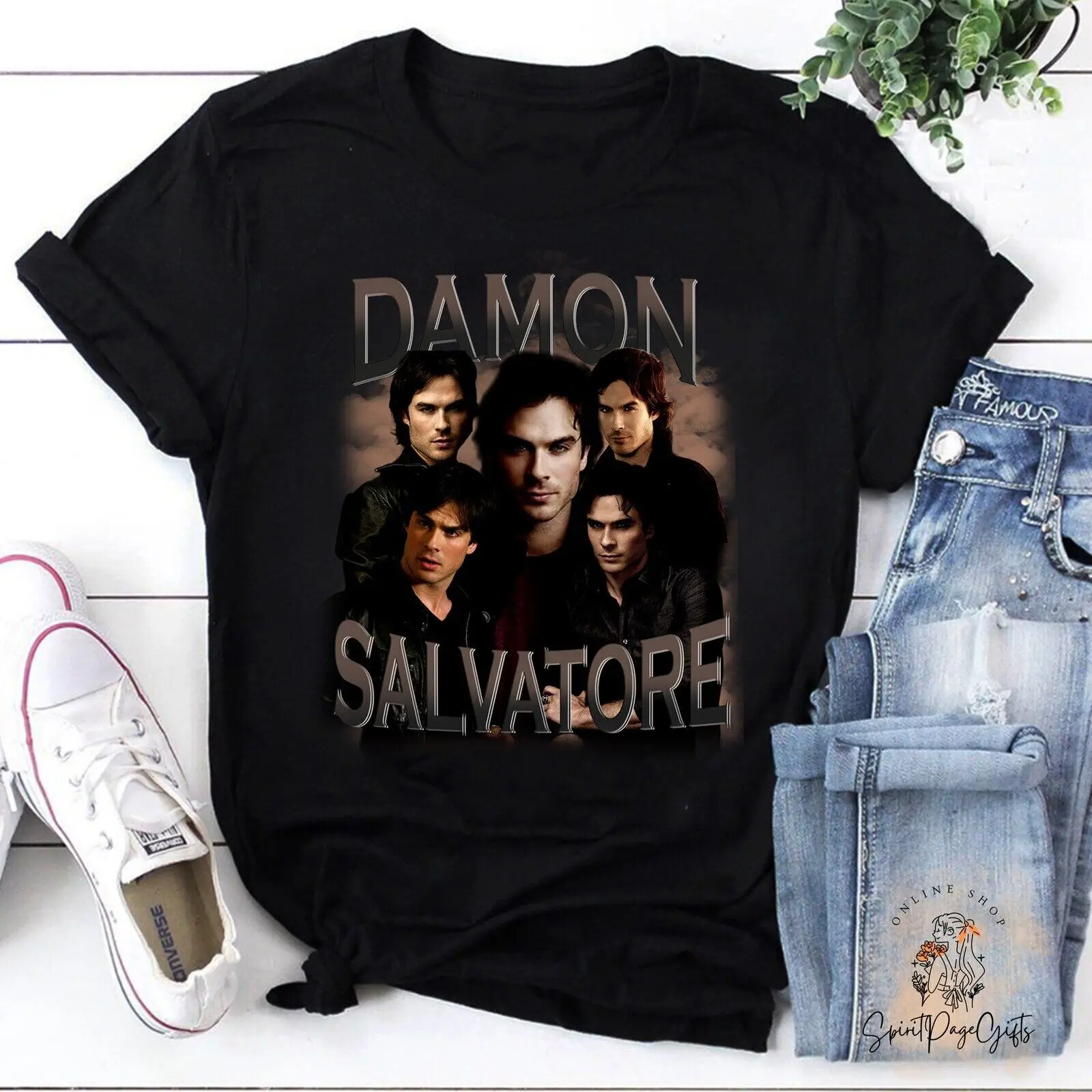 

Винтажная футболка Damon Salvatore The Vampire Diaries, рубашка вампира, художественная новинка в топах и футболках, мужские футболки
