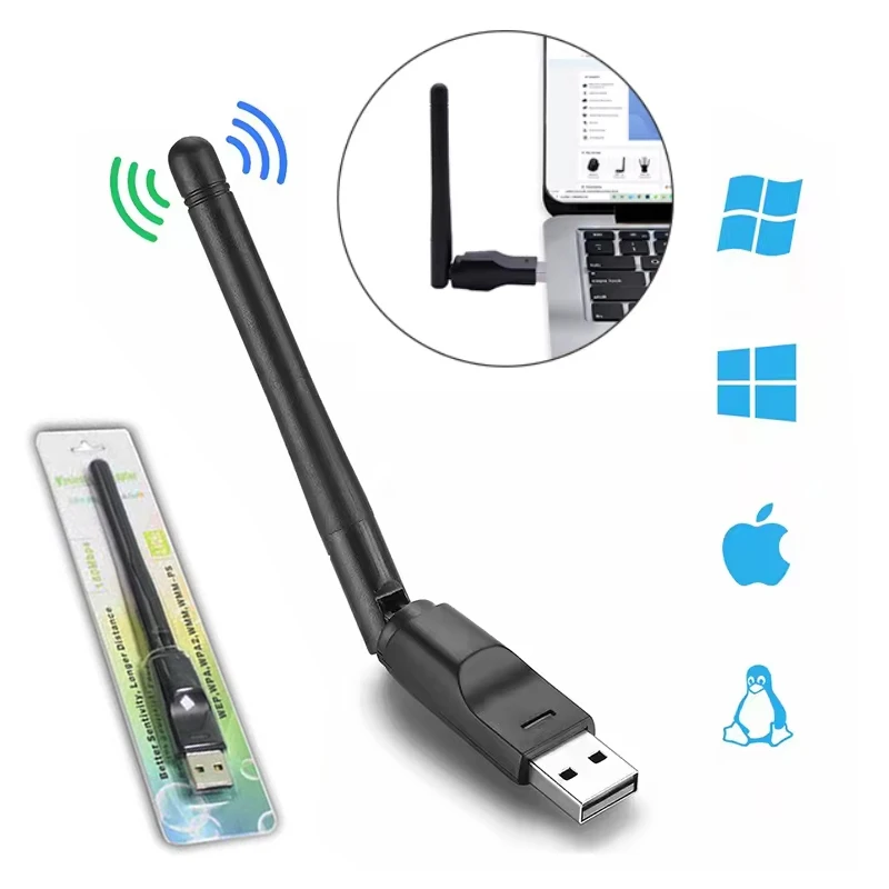 802.11 B/g/n Wi-Fi Receiver USB WiFi Receiver Dongle Adapter For TV Box PC Computer Laptop Office Internet Connection Gear Tools