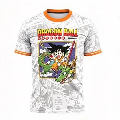 Dragon Ball Grey Comic Background V-neck Wukong Riding Dragon Anime Sports Loose Casual Mesh T-shirt