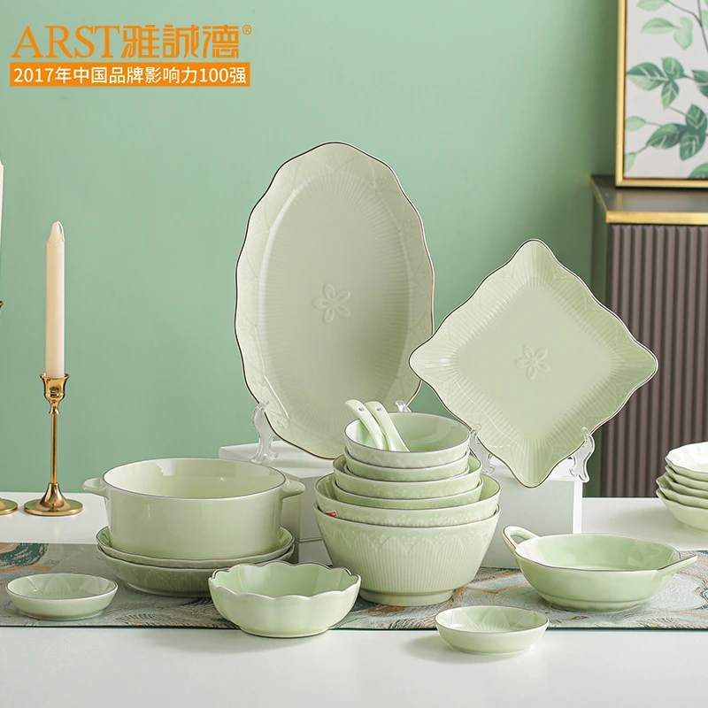 

Ceramic tableware, lotus pond, moonlight, household Chinese bowls, plates, Yijia goblet bowls, lace plates