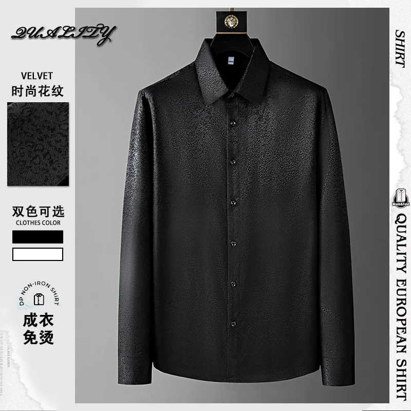 

Autumn Luxury Retro Jacquard Shirt for Men Fashion Loose Casual Business Shirts Versatile Comfortable Business Social Tops