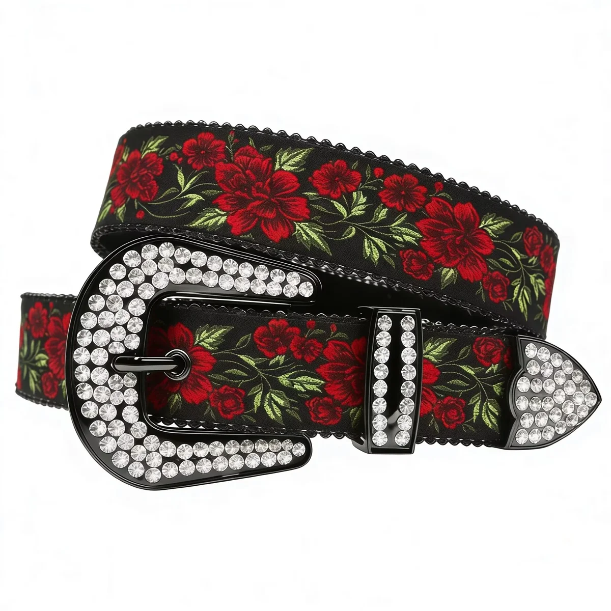 

Red Peony Print Rhinestone Waist Belt Boho Gothic Waist Strap Unisex Fashion Accessory for Men Women Daily Casual Outfits