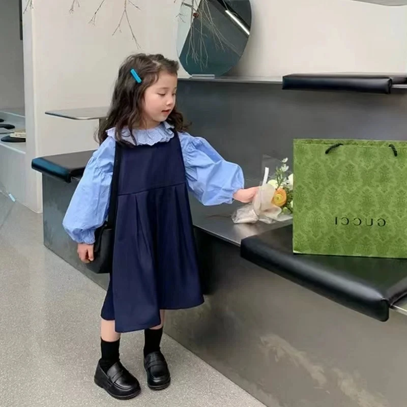 2026 Spring and Autumn New Children Suspender Dress Set Children Clothing Girls Preppy Style Sleeveless Dress Two Piece Set