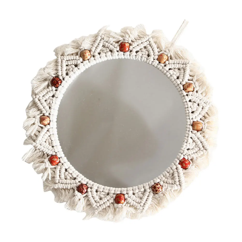 

Small Decorative Wall Mirror Makeup Vanity Tapestry Rustic Handmade Woven Hanging Bohemian Mirrors for Bedrooms Decoration