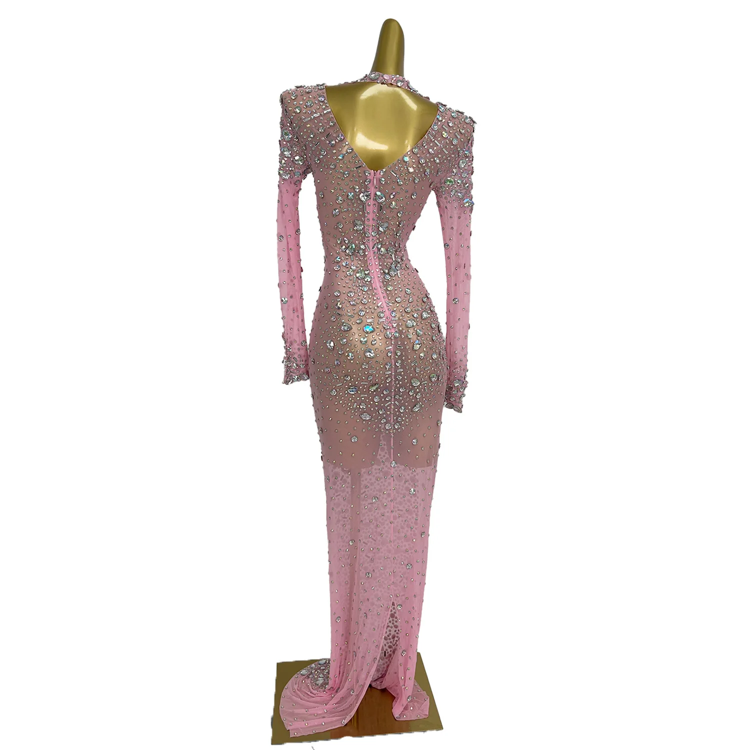 Luxuoso diamantes aniversário celebrar noite baile de formatura vestido longo feminino sexy malha cantor mostrar palco wear sessão de fotos vestidouixing