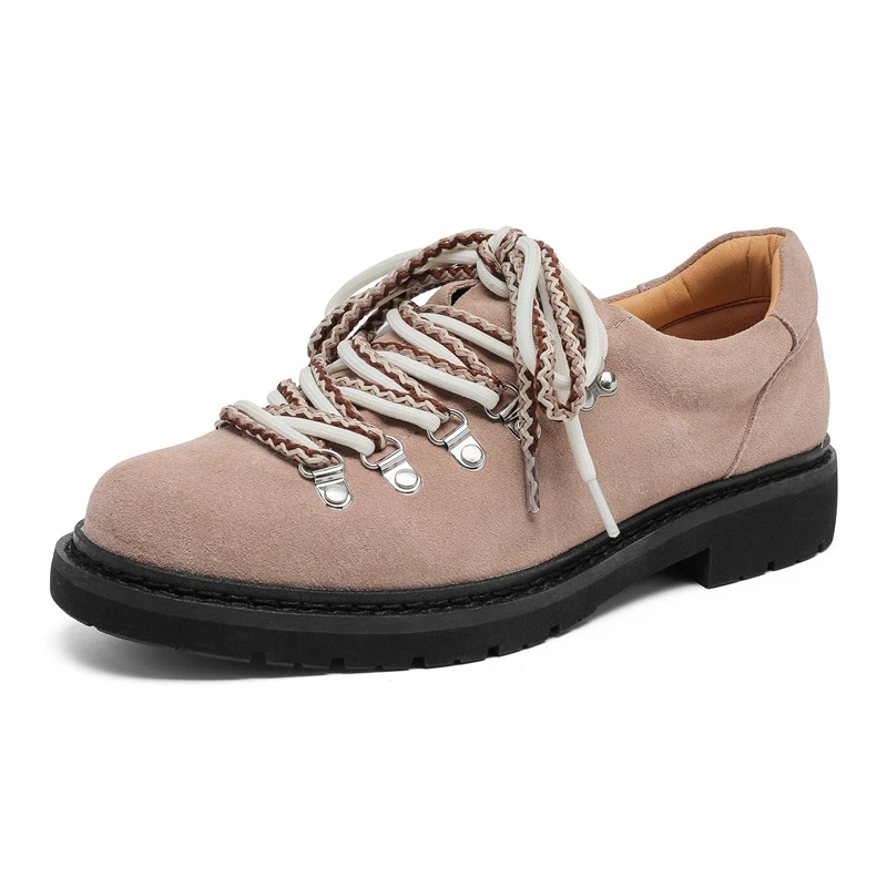 

Classic Suede Leather Derby Shoes Retro Street Style Round Toe Casual Loafers Lightweight Non-slip Daily Shoes