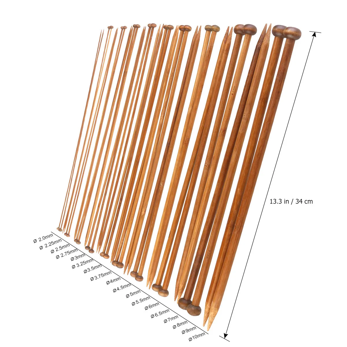18Pairs Carbonized Bamboo Single Pointed Knitting Needles Set Smooth Finish 35Cm Sizes 2-10Mm for Professional Knitting