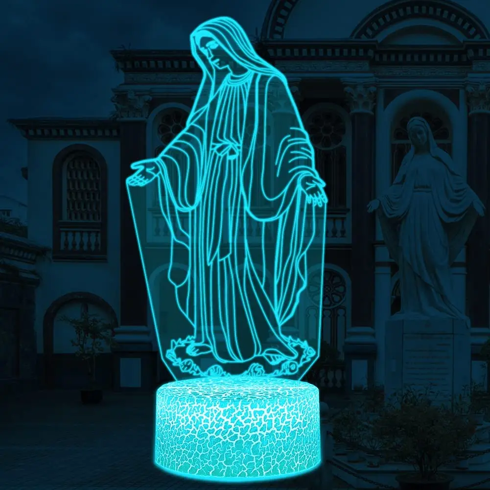 

3D Illusion lamp Virgin Mary Night Light, Children Bedroom Desk Lamps, 16 Colors Table Lights, Birthday Gifts for Home Decor