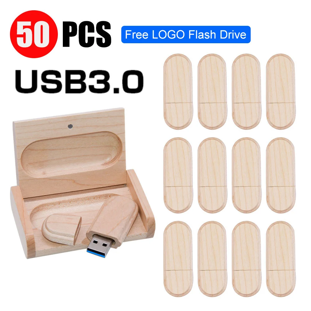 50PCS/LOT Exquisite Wooden+Box USB 3.0 Flash Drive High-speed Pendrive 128GB 64GB 32GB 16GB 8GB U Disk Wedding Photography Gift