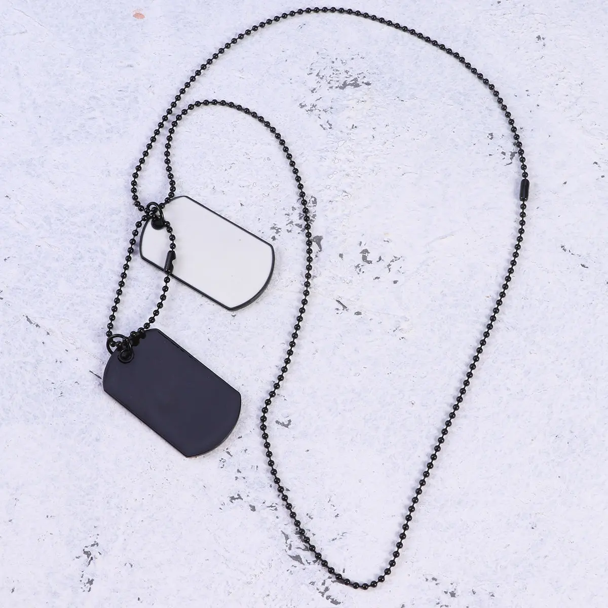 Military Plates Pendant Necklace Black White Double-Sided Long Chain Hip Hop Jewelry Necklace Men Boys Cool Gift for