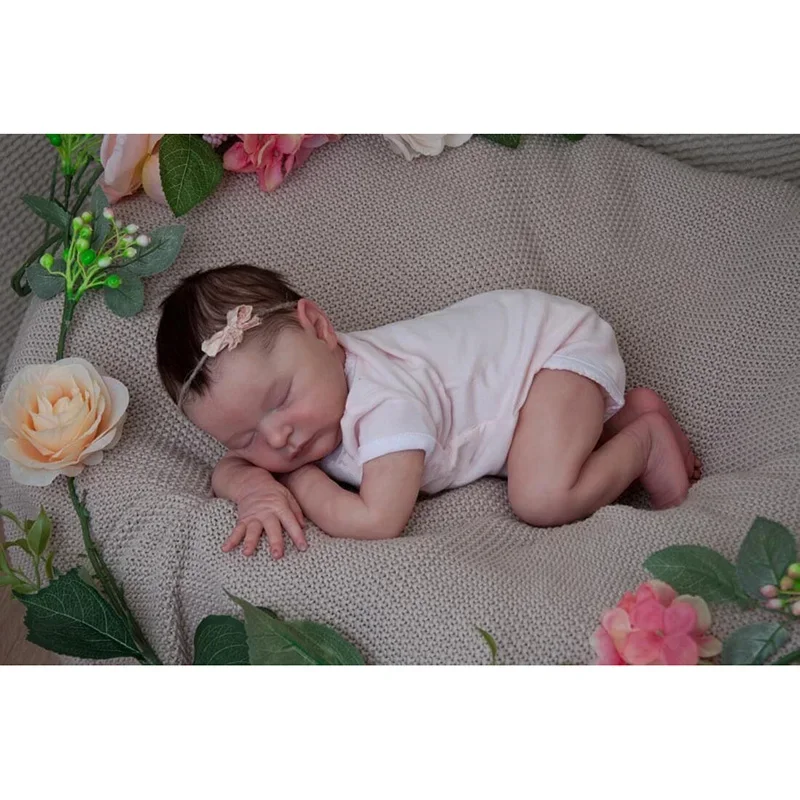 19inch Reborn Dolls Laura Newborn Baby with Hand-rooted Hair Lifelike 3D Skin Many Detailed Painted Skin Visible Veins Toy Gift