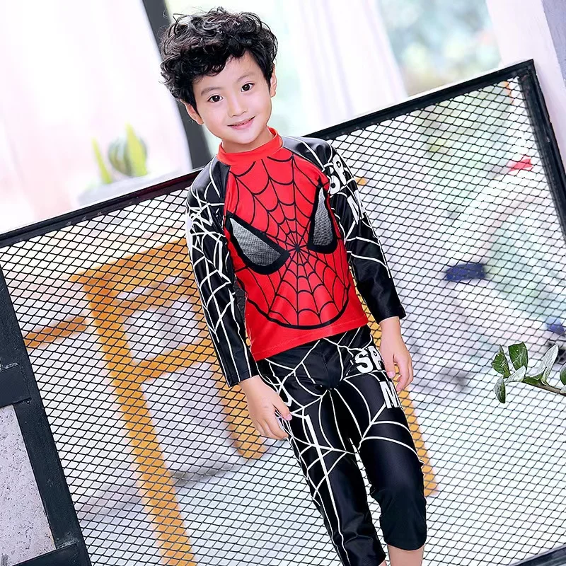 Boy Two Pieces Suit Swimsuit 4-10 Year Children Long Sleeve Beachwear Kid Cool Cartoon Swimwear Baby Bathing Suit