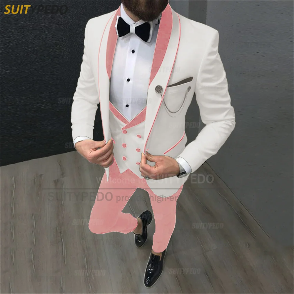 Fashion Khaki Men Suit Sets Wedding Gala Groomsman Tailor-made Elegant Outfit Activities Party Formal Blazer Vest Pants 3 Pieces