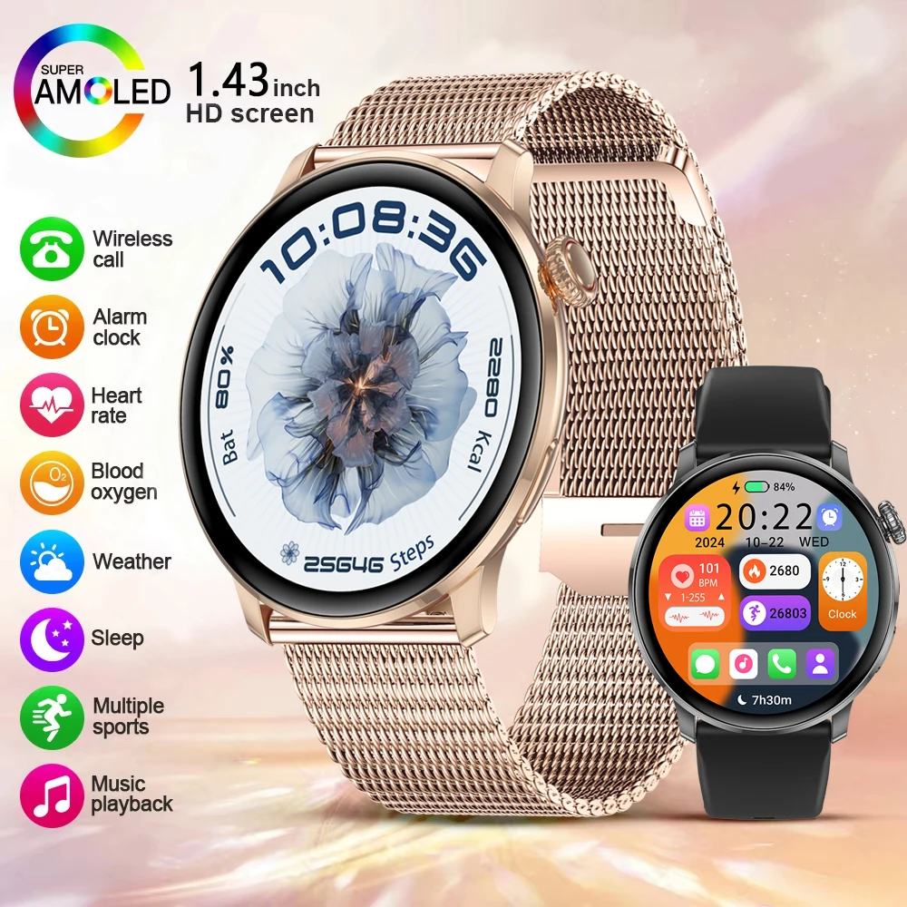 

New Smart Watch Women 1.43"Ultra-thin AMOLED HD Screen Sport Fitness Bracelet Custom WatchFace Bluetooth Call Fashion Smartwatch