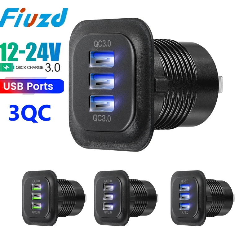 C타입 자동차 충전기 고속 충전 USB A 소켓, PD3.0 및 QC3.0 더블 USB C 포트, LED 고속 충전, 모토 어댑터용 12V, 24V 