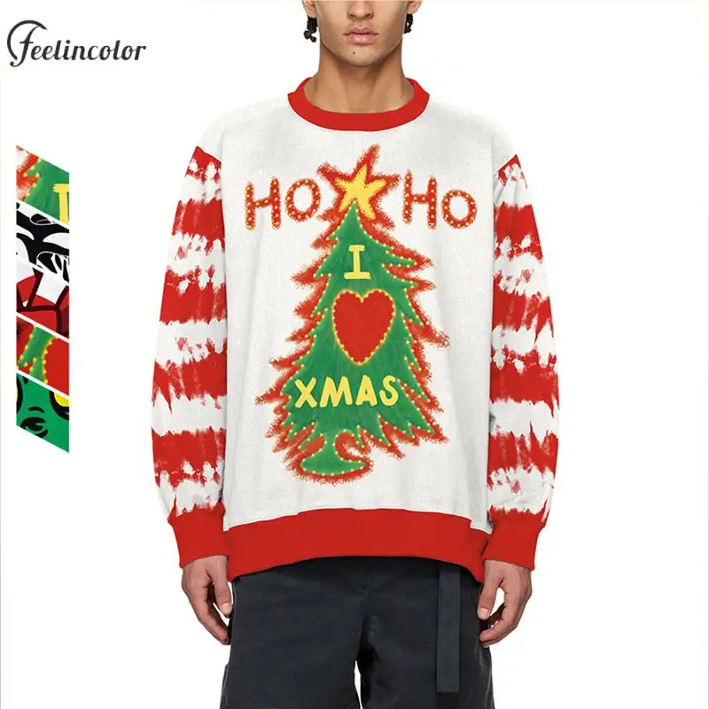 

Christmas Sweatshirts for Men Tracksuit Oversize Christmas Tree Graphic Sweatshirts Pullovers Hip Hop Streetwear Male Clothes