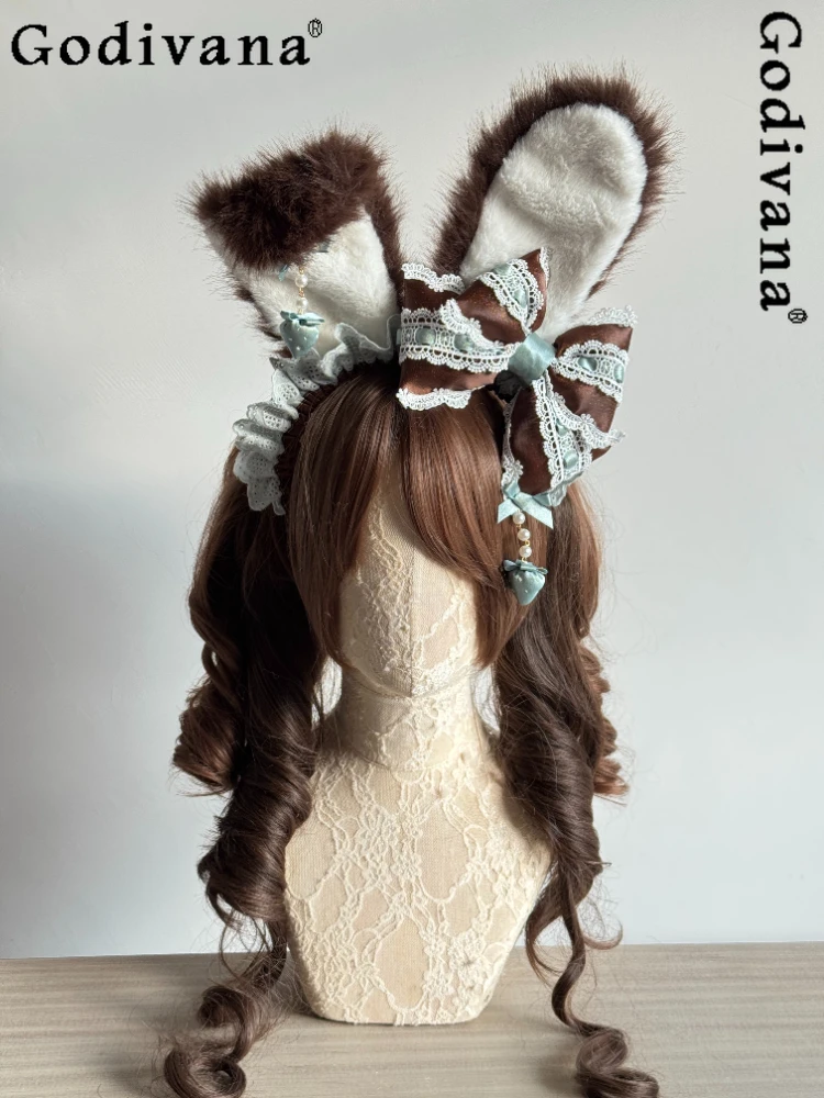 

Japanese Original Design Chocolate Lolita Bunny Ear KC Headband Cute Cosplay Hair Accessory