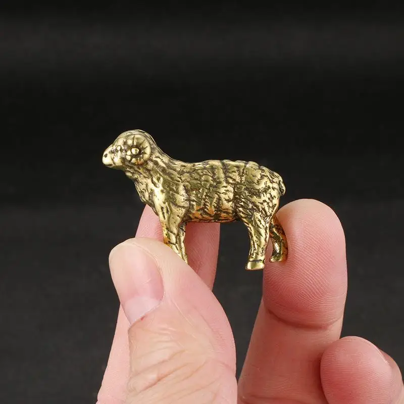 【S】Solid Brass Miniature Sheep Figurines Antique Craft Home Decor Desktop Ornament Tea Pet Funny Children Gift Small Animal