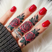 48Pcs Shiny Red Fake Nail Press Ons With Glue Acrylic False Nails for Woman Short Shape DIY Full Cover Tips Manicure Tool