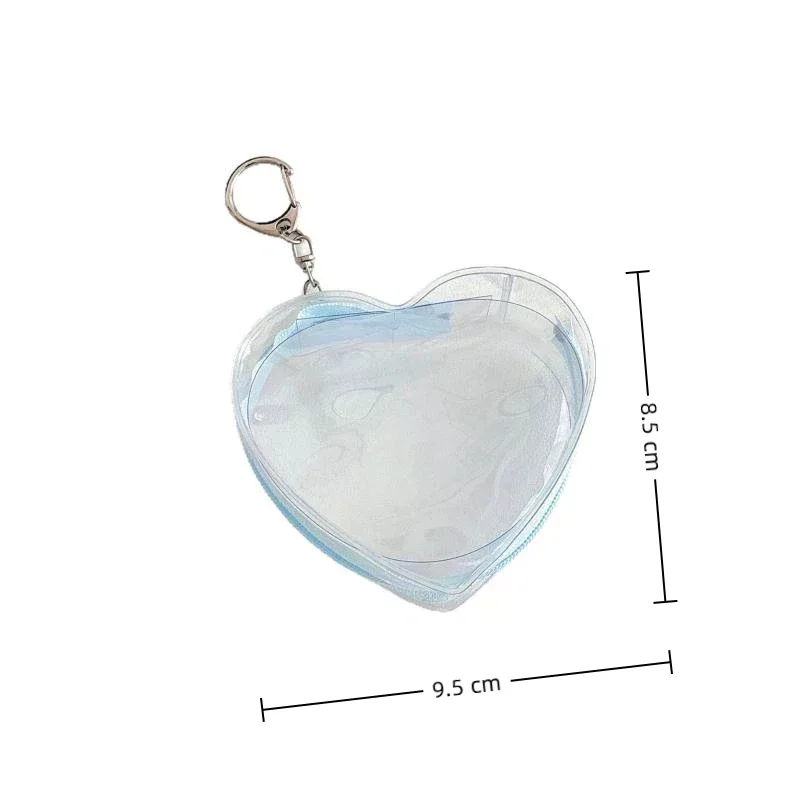 Портативная красочная прозрачная сумка для хранения из ПВХ с сердечком на молнии, защитный чехол для плюшевых кукол Kaychain, чехол для наушников, проволока для передачи данных, чехол для монет